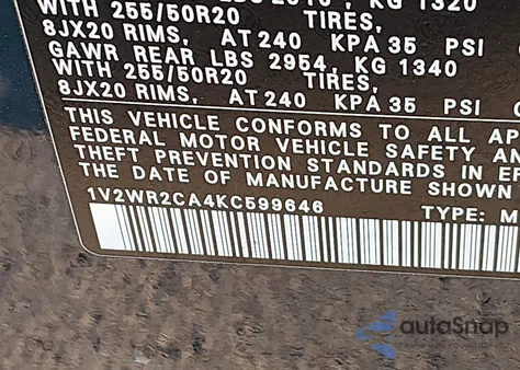 2019 Volkswagen Atlas 3.6L V6 Se W/Technology z USA, uszkodzony, nr VIN 1V2WR2CA4KC599646